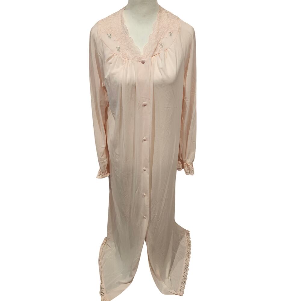 Vintage shadowline wms small button down nightgown mumu robe pink cottage maxi